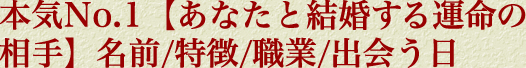 本気No.1【あなたと結婚する運命の相手】名前/特徴/職業/出会う日